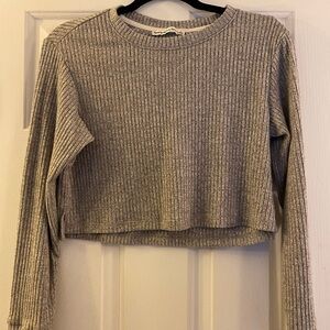 Abercrombie and Fitch A&F Grey Ribbed Cropped Long Sleeve Sweater, Size Small